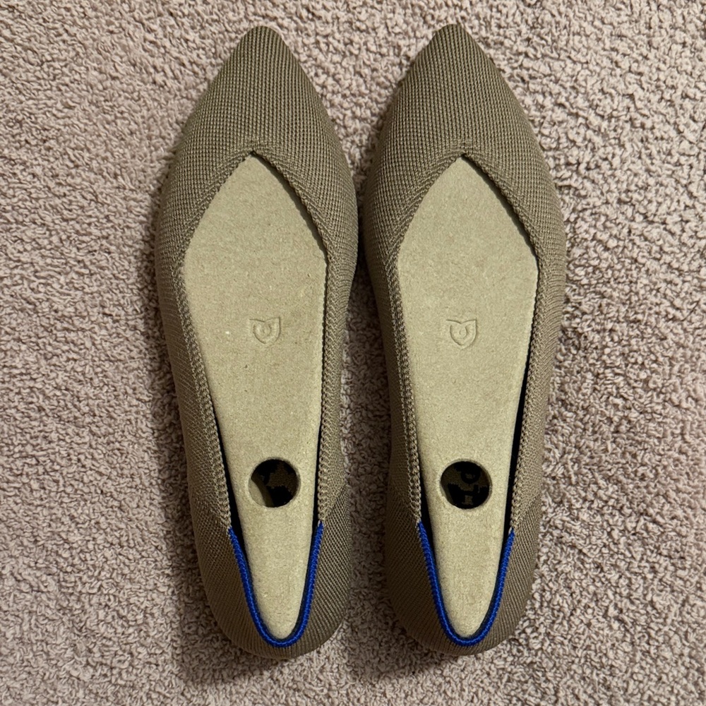 Rothy's Olive Green Pointed Toe Flats with Blue Trim